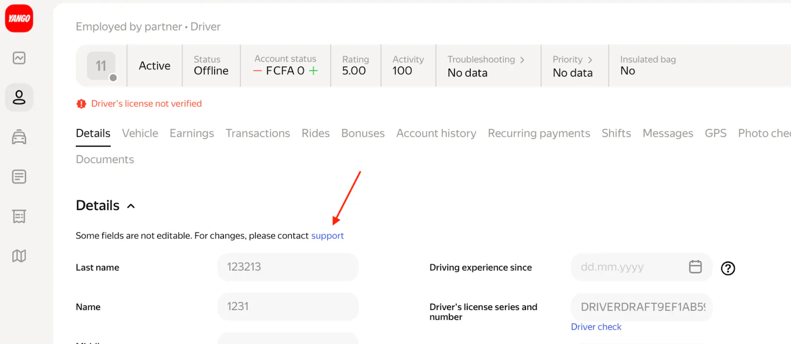 Driver profile
